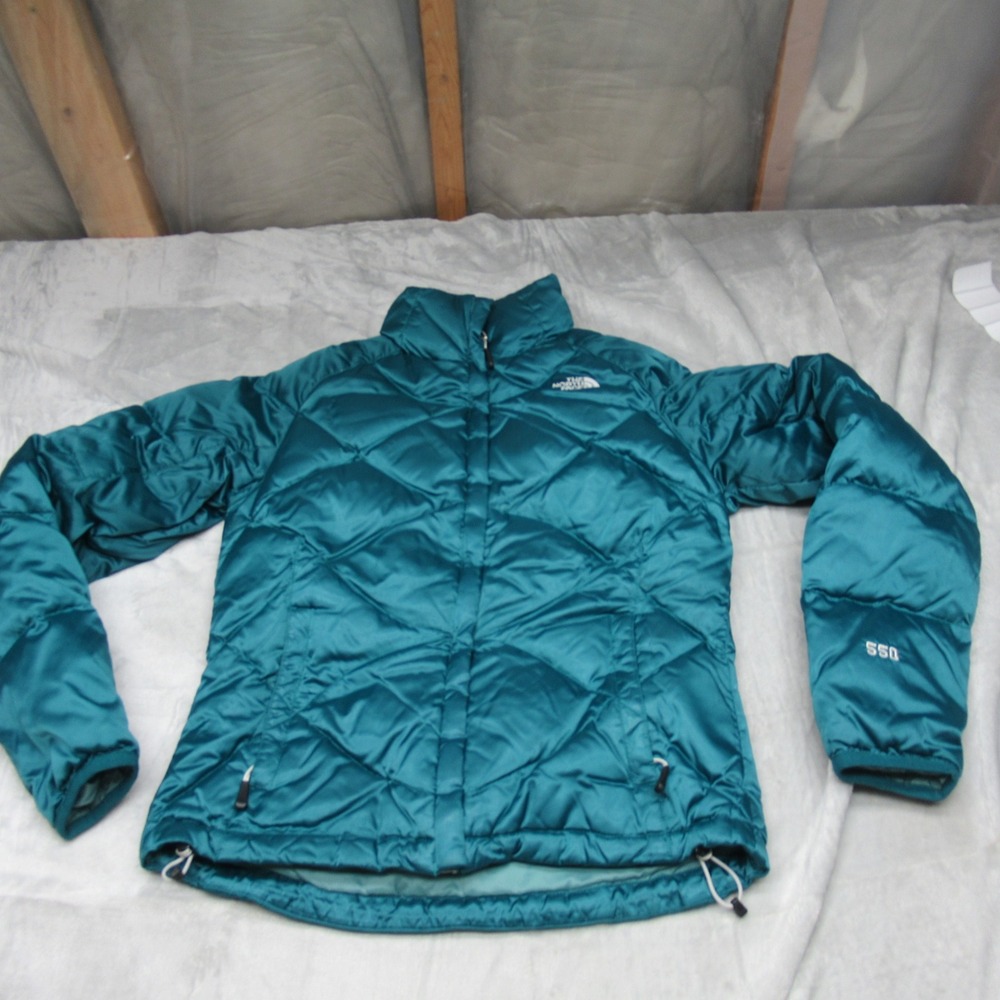 North Face Down Jacket Womens Small Blue 550 Fill Insulated Quilt Ful Zip Puffer